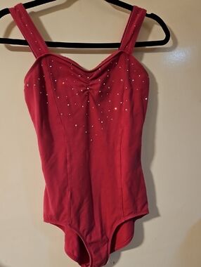 Hot Pink Rhinestone One-Piece Cotton Bodysuit Leotard